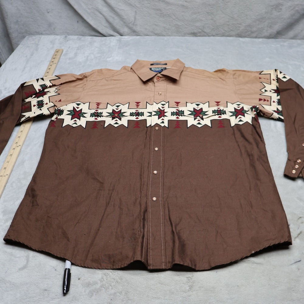 Brooks & Dunn Pearl Snap Shirt Mens XL Brown Aztec Southwestern Long Sleeve VTG